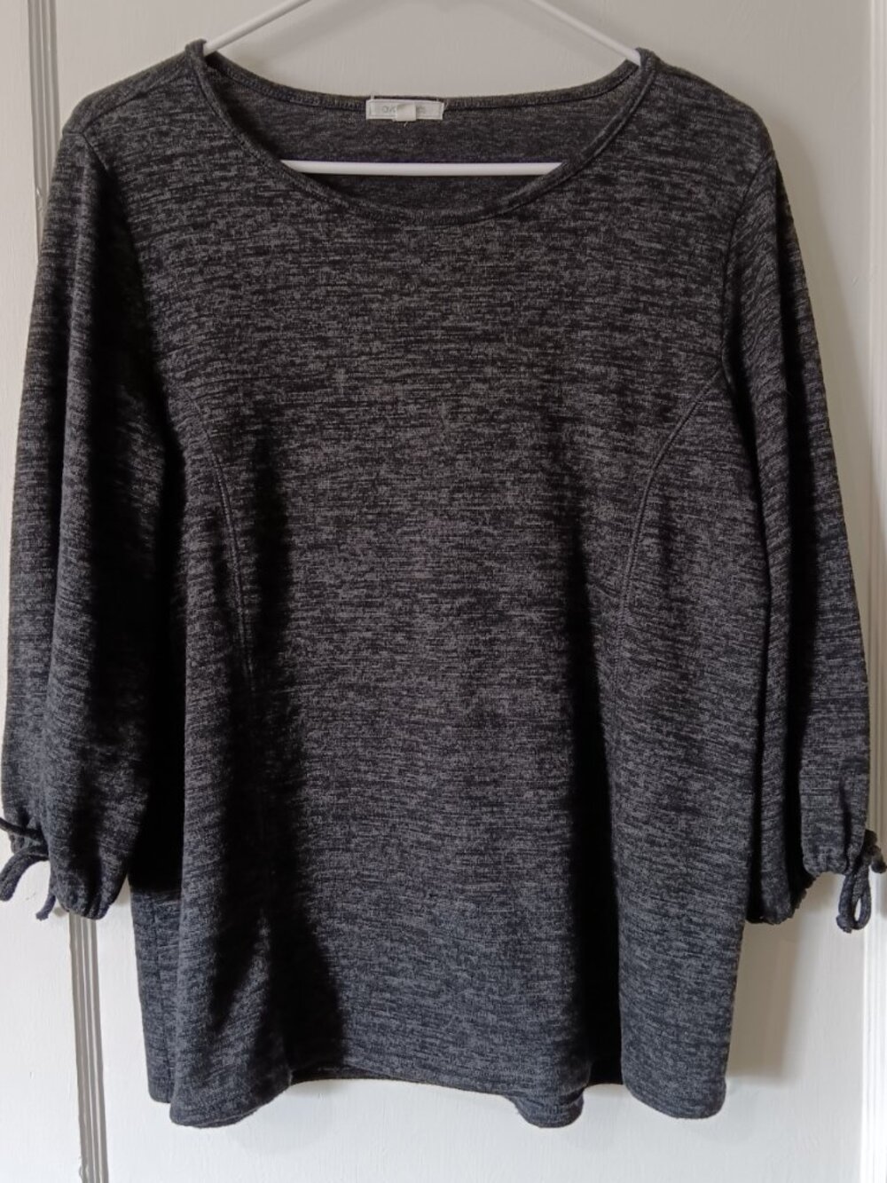 Ava James Marled Grey Grunge Fairy Core 3/4 Tie Sleeve Knit Tunic Top L Cutout